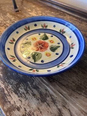 VTG 2000 Julie Ueland Enesco Ceramic Dinner Plate 11" Blue Speckled Rim